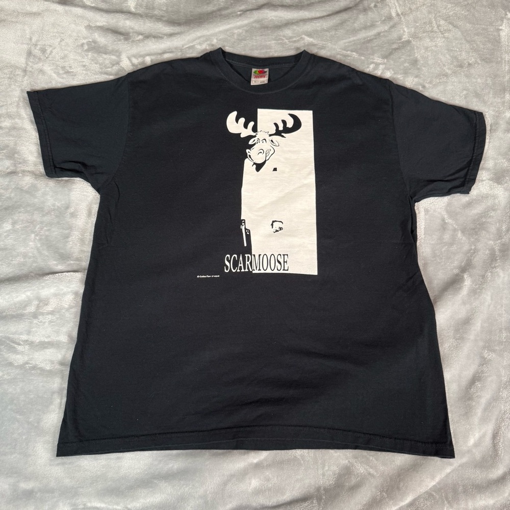 Vintage Scarface Moose Parody T Shirt Mens XL Slim Fit Funny Washed Black Y2K